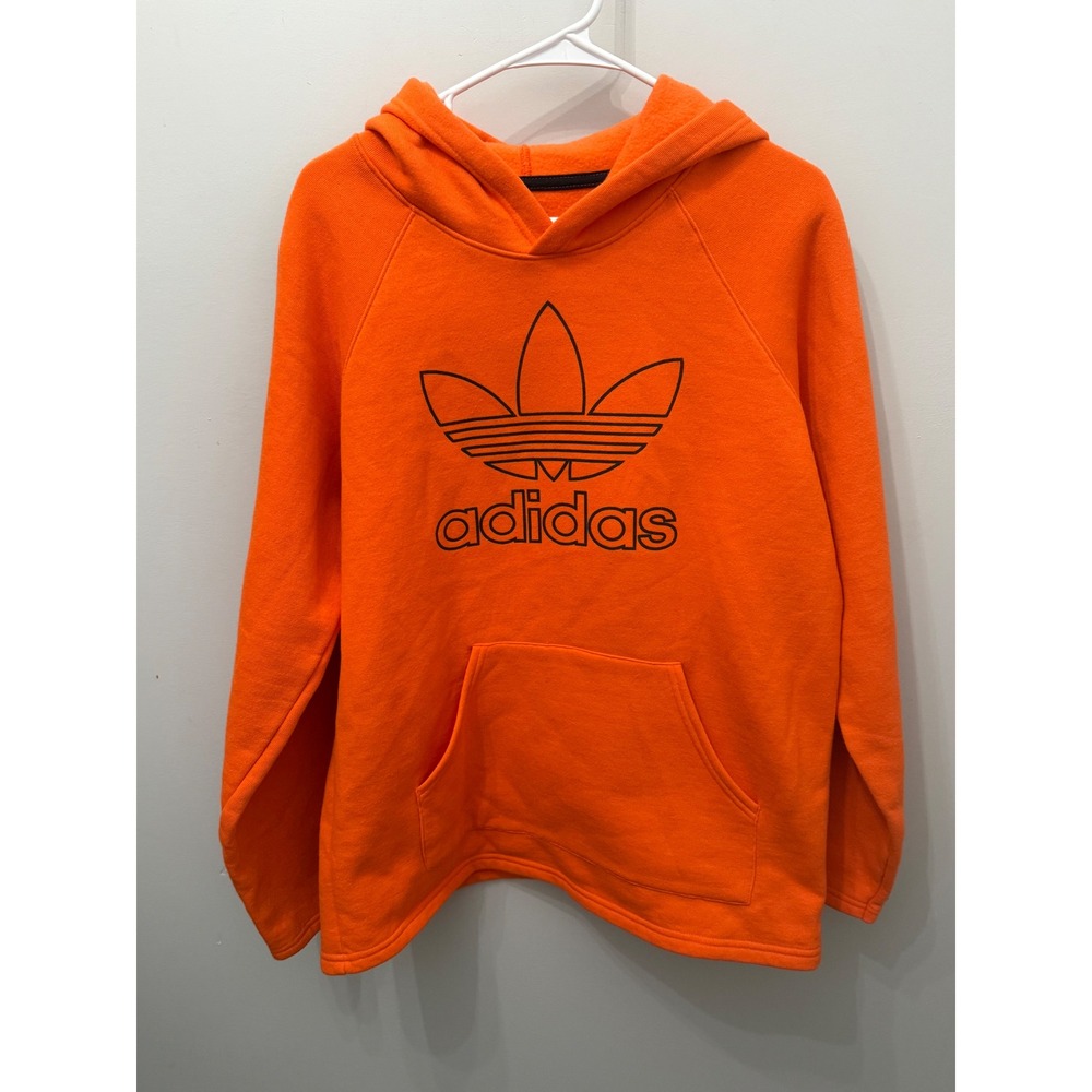 Adidas Originals Men's Medium Orange Trefoil Logo Straight Hem Split Vent Hoodie